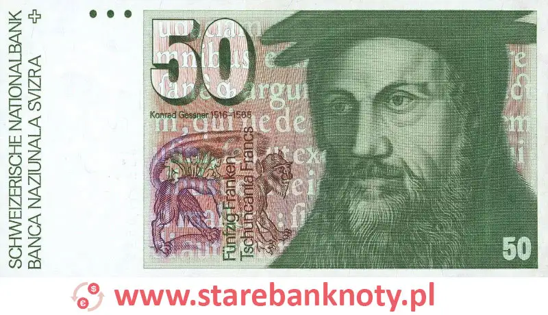 widok banknotu 50 franków szwajcarskich awers
